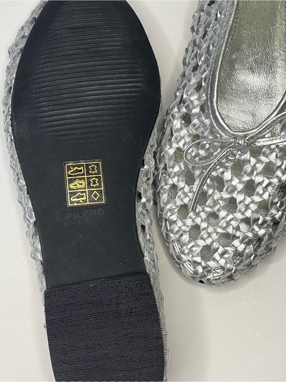 Pilcro by Anthropologie Woven Ballet Flat Silver Metallic Leather EU 39 US 8.5-9 - Picture 11 of 12